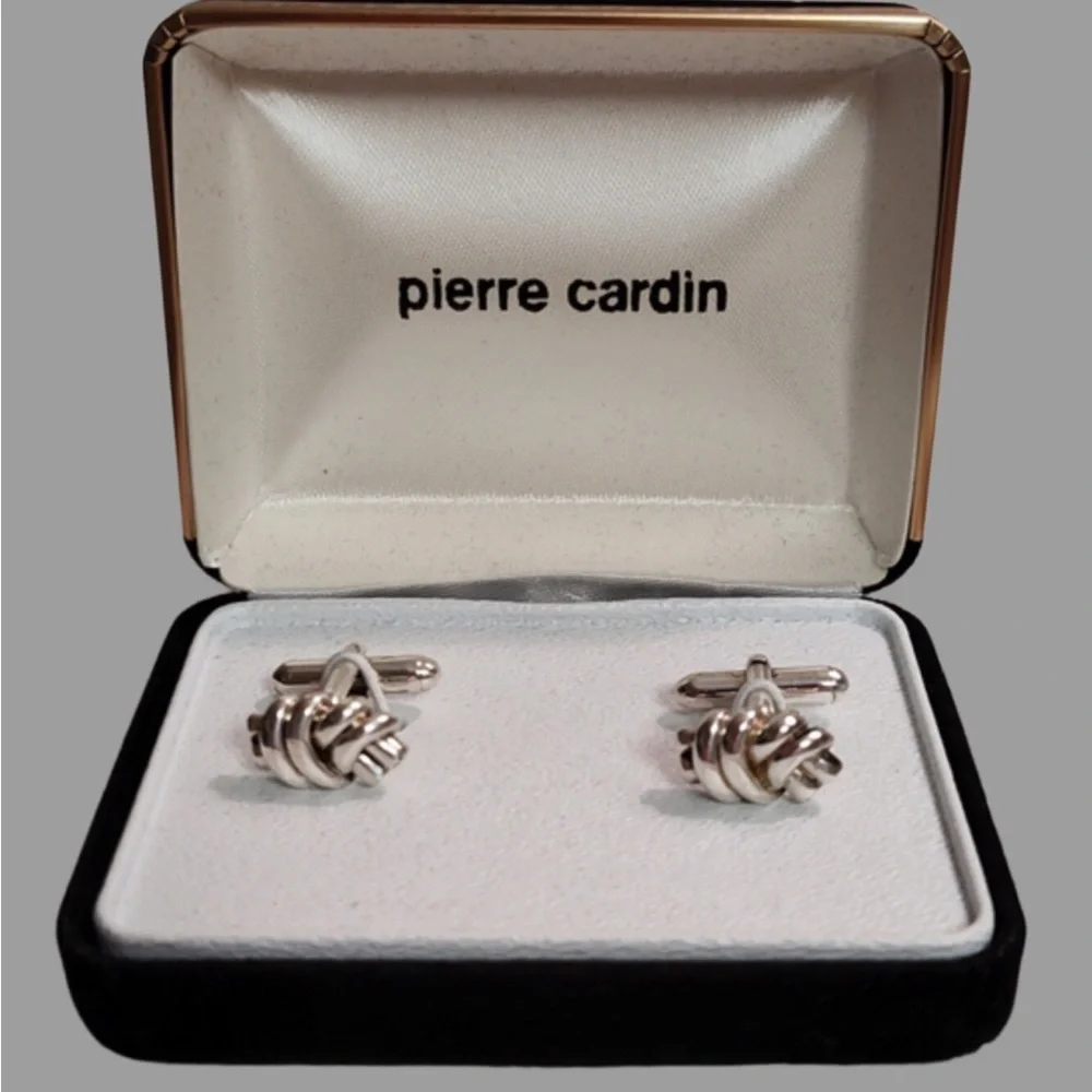 NIB pierre cardin Knot Cufflinks, T-Bar Fastening, Silver-Tone‎